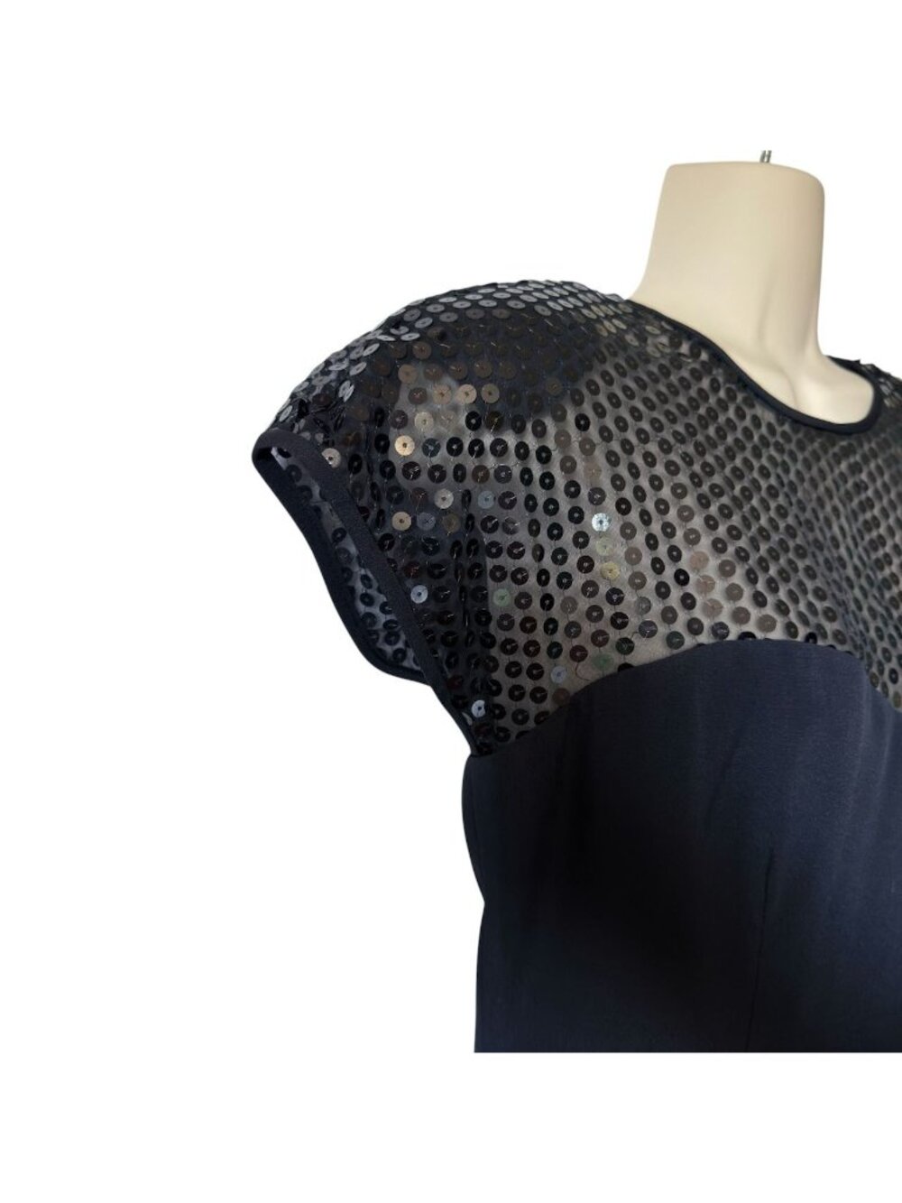 Donna Ricco Cocktail Dress Size 8 Black Sheer Top Sequins Cap Sleeve Above Knee - Picture 9 of 16